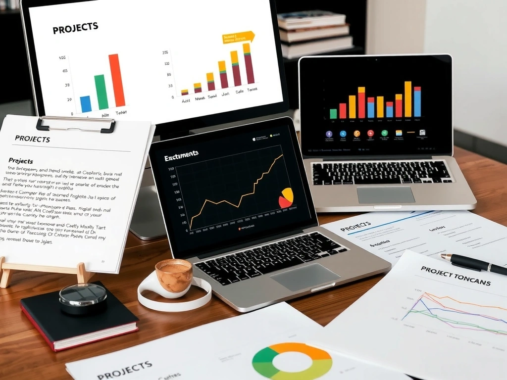Grafice de analiză și documente de proiect pe un birou
