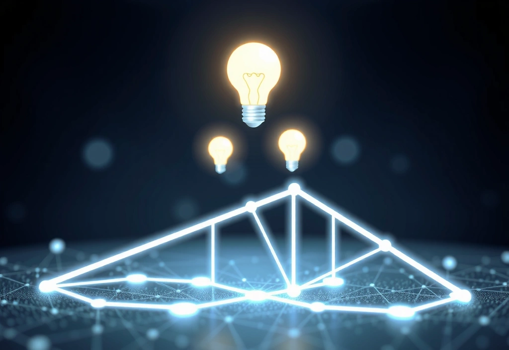 O ilustrație abstractă a inovației și colaborării, cu elemente de design web și cod.