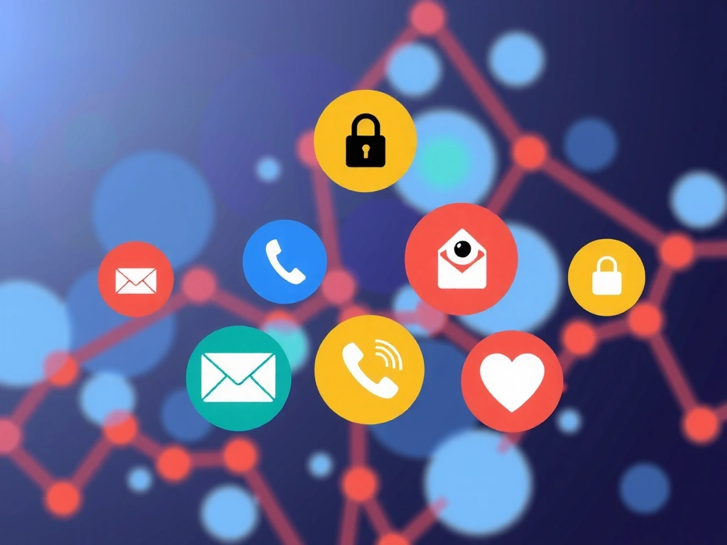 Ilustrație cu diverse iconițe reprezentând categorii de date personale pe un fundal abstract, sugerând colectarea informațiilor.