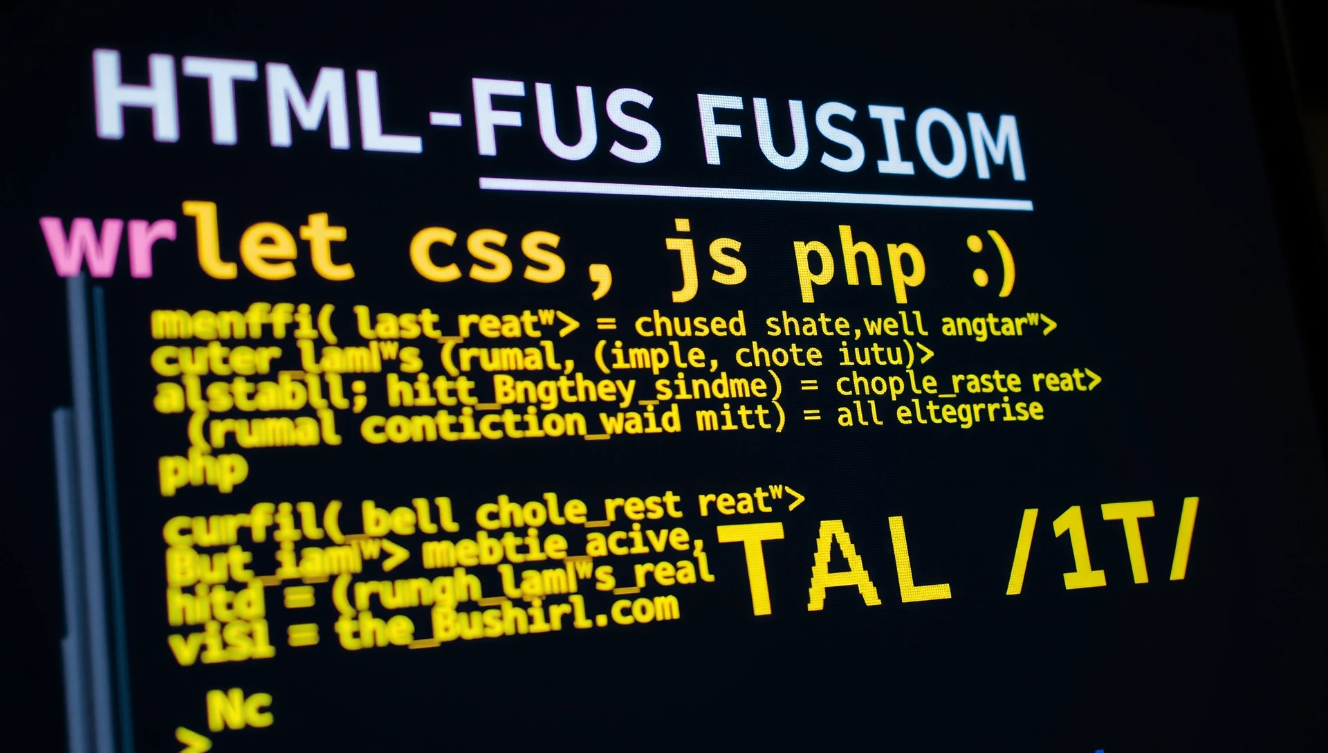 Code editor screen with HTML CSS JS PHP